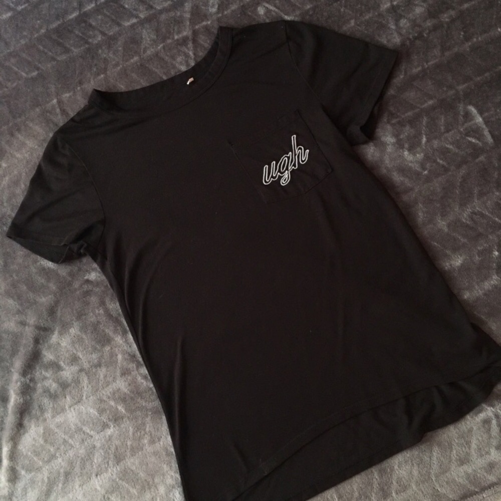 KOHL'S black 'ugh' embroidered pocket shirt
